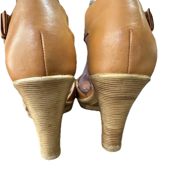 Sofft Dabney T Strap Heel Womens 8 Brown Leather Open Toe Platform Pump Sandal - Picture 8 of 16